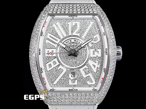 Franck Muller 法蘭穆勒 FM Vanguard YACHT V41 SC DT 不鏽鋼材質 精鑲滿天星鑽石白色面盤 精鑲鑽石錶圈 自動上鏈&nbsp;40.8X50mm