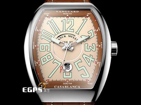 FRANCK MULLER 法蘭穆勒 Vanguard Casablanca 系列 V43 SC DT 酒桶型 不鏽鋼材質&nbsp;Salmon 鮭魚面 大三針 2025年保單 台灣公司貨 自動上鍊 42.5x54mm
