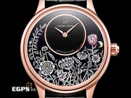 Jaquet Droz 雅克德羅 JD錶 ATELIERS D'ART 藝術工坊系列 J005013215 18K玫瑰金材質 <font color="#FF0000">縞瑪瑙珍珠母貝工藝腕錶
 2023年保單 新錶訂價：1,432,000元&nbsp;</font><font color="#00FFFF">栩栩如生的小花園配上蝴蝶與微笑月亮 如詩如畫的呈現了春季的夜晚</font> 自動上鏈 39mm