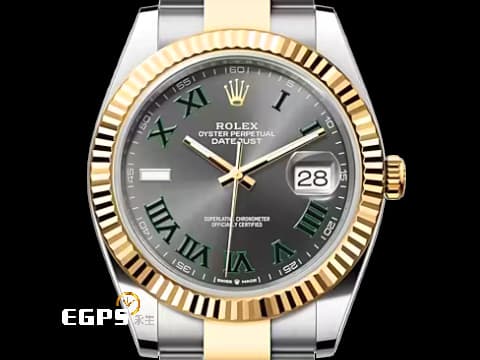 ROLEX 勞力士 DATEJUST 126333 蠔式日誌型 半金款 18K黃金 綠羅馬時標面盤 DJ41 經典三角坑紋錶圈 2019年保卡 自動上鍊 41mm