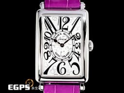 Franck Muller 法蘭穆勒 952 QZ HO LONG ISLAND 不鏽鋼材質 952QZ<font color=#FF0000>銀白色面盤放射雕紋面盤 銀色藝術數字時標</font> <font color=#990099> 原廠紫色鱷魚皮錶帶</font> 石英機芯 26x44mm