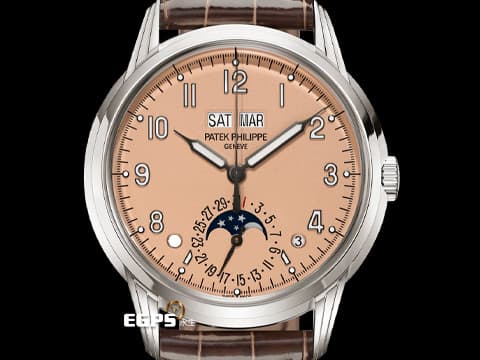 Patek philippe 百達翡麗 PP錶 Grand Complications 超級複雜功能時計 5320G-011 5320 18K白金材質&nbsp;瑩潤玫瑰金色漆面盤 鮭魚面&nbsp;萬年曆 月相盈虧 2024年保單&nbsp;自動上鍊 40mm