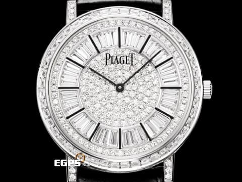PIAGET 伯爵 Altiplano 超薄 18K白金材質 G0A37128 絕美原鑲鑽石錶圈、錶耳、錶腹、錶扣、錶冠 原鑲滿天星面盤 超薄腕錶&nbsp;2021年保卡&nbsp;新錶參考訂價:約7,880,000元  自動上鍊 41mm
