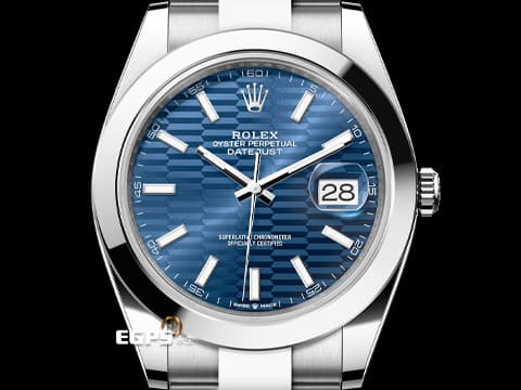 ROLEX 勞力士 Datejust 41 蠔式日式型 126300 絕版亮藍色坑紋圖案面盤 DJ41 不鏽鋼 2024年保單 蠔式（Oyster）三節板帶 自動上鍊 41mm