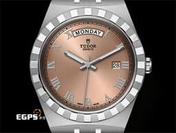 TUDOR 帝舵 ROYAL Day Date 28600 皇家系列 28600-0009 不鏽鋼材質 <font color=#FFA488>鮭魚色錶面 立體羅馬數字時標 </font> 切割坑紋與磨光飾面間隔錶圈 <font color=#FF0000>2025年新式保卡</font> 自動上鍊 41mm