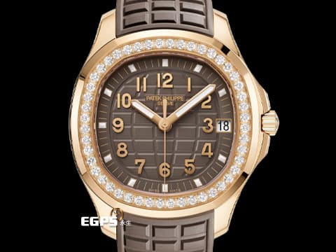 PATEK PHILIPPE 百達翡麗 PP錶 Aquanaut Luce 海底探險家 5268 無敵少見!!原鑲鑽石裱框!! 圓潤八角形錶圈 5268/200R-010貴婦名媛首選~ 超少見優雅【巧克力格紋盤】 灰褐色面盤 18K玫瑰金材質  2025年保單 自動上鍊 38.8mm