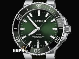 ORIS 豪利時 Aquis Date 時間之海 0173377664157 <font color=#009100>綠色陶瓷錶圈 綠色面盤 綠水鬼</font> 不鏽鋼 橡膠錶帶 <font color=#FF0000>2024年保單</font> 潛水錶 自動上鍊 41.5 mm