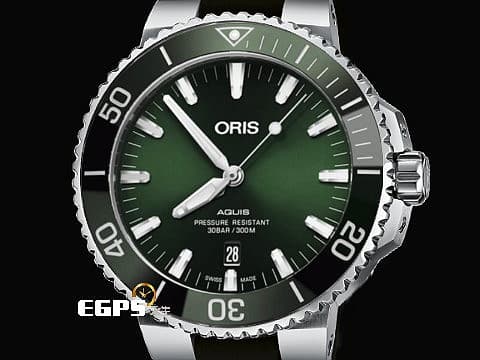 ORIS 豪利時 Aquis Date 時間之海 0173377664157 綠色陶瓷錶圈 綠色面盤 綠水鬼 不鏽鋼 橡膠錶帶 2024年保單 潛水錶 自動上鍊 41.5 mm