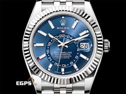 ROLEX 勞力士 Sky-Dweller 蠔式 天行者 336934 <font color=#0080FF>最新9002機芯 亮藍色面盤</font> 沙羅系統 年曆錶 兩地時區 經典三角坑紋錶圈 <font color=#FF0000>2025年保卡 紀念型（Jubilee）五銖錶帶</font> 自動上鍊 42mm