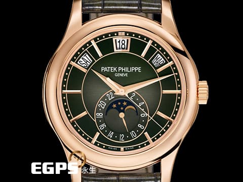 PATEK PHILIPPE 百達翡麗 PP 5205R-011 Annual Calendar 年曆錶 5205 月相盈虧 18K玫瑰金材質 橄欖綠黑色漸變面盤&nbsp;2023年保單 自動上鍊 40 mm