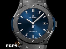 HUBLOT 宇舶 Classic Fusion 經典融合 511.CM.7170.RX 黑陶瓷錶殼 <font color=#4169e1>藍色太陽紋面盤</font> 大三針 <font color=#FF0000>2023年保單</font> 自動上鍊 45mm