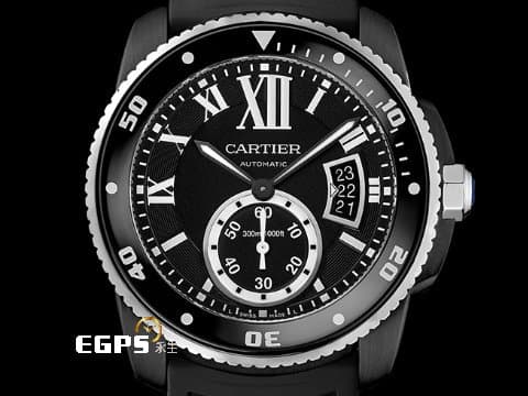 CARTIER 卡地亞 Calibre de Cartier Diver 潛水錶 WSCA0006 小秒針 ADLC碳鍍不鏽鋼材質 2023年保卡 自動上鍊 42mm
