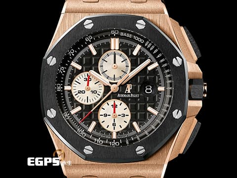 Audemars Piguet 愛彼 AP錶 Royal Oak Offshore 26401 皇家橡樹離岸型 玫瑰金材質 計時碼表 26401RO.OO.A002CA.01 經典螺絲外露六角黑色陶瓷錶圈 大金貓&nbsp;2017年保單 自動上鍊 自動上鏈 44mm