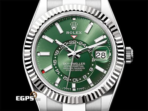 ROLEX 勞力士 Sky-Dweller 蠔式 天行者 336934 最新9002機芯 薄荷綠色面盤 沙羅系統 年曆錶 兩地時區 不鏽鋼 經典三角坑紋錶圈 2025年保單 蠔式（Oyster）三節錶帶 自動上鍊 42mm
