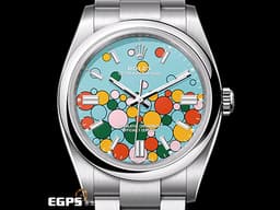 ROLEX 勞力士 Oyster OP36 蠔式恆動 126000「Celebration」由<font color=#00A600>綠、<font color=#FFD700>黃、<font color=#FF5511>珊瑚紅、<font color=FFB7DD>糖果粉、<font color=#40e0d0>綠松石藍色組成「慶典」面盤</font></font></font></font></font> 不鏽鋼 <font color=#FF0000>2024年保單</font> 自動上鍊 36mm