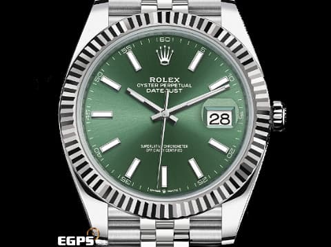 ROLEX 勞力士 DATEJUST 126334 蠔式日誌型 薄荷綠色錶面 DJ41 經典三角坑紋錶圈 2024保單 紀念型（JUBILEE）五株錶帶 自動上鍊 41mm