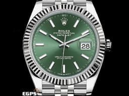 ROLEX 勞力士 DATEJUST 126334 蠔式日誌型 <font color=#00fa9a>薄荷綠色錶面</font> DJ41 經典三角坑紋錶圈 <font color=#FF0000>2024保單 紀念型（JUBILEE）五株錶帶</font> 自動上鍊 41mm