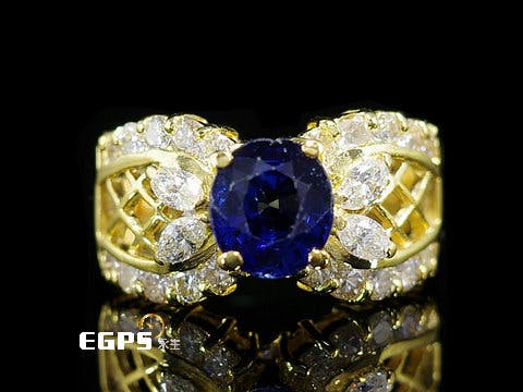 寶石 藍色寶石 寶石戒指 天然鑽石 黃K金 戒指 鑲鑽 配鑽 藍色寶石戒指