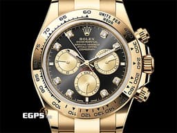 ROLEX 勞力士 Cosmograph Daytona 迪通拿 126508 黃K金鍊帶款 計時碼表<font color=#FF0000> 2024年新式保卡</font> <font color=#f1e1b5>鑲鑽亮黑色及金色錶面 原廠鑲嵌鑽石時標</font> <font color=#FFFF33> 此錶歡迎各路錶友以PP、AP、勞力士 來店交換，本店將以最高價評估～</font> 自動上鍊 40mm