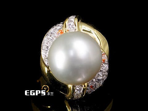 天然鑽石 黃K金 珍珠 11.5mm 天然配鑽 鑲鑽 圓鑽 珍珠戒指