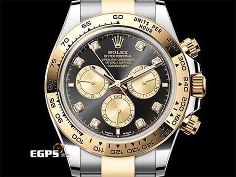 ROLEX 勞力士 Cosmograph Daytona 迪通拿 126503G 亮黑色面搭配金色計時盤 鑽石時標 126503 計時碼表 18K黃金 半金款 新款4131機芯 2024年保卡 賽車錶 自動上鍊 40mm