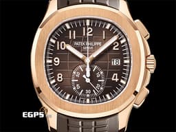 Patek Philippe 百達翡麗 PP錶  Aquanaut  5968R-001 海探 手雷 18K玫瑰金材質 海底探險家飛返計時腕錶&nbsp;<font color="#ffd7a8">漸變效果的棕色日輝紋錶盤</font>&nbsp; <font color="#ff0000">2025年保單</font> 自動上鏈   42.2mm
