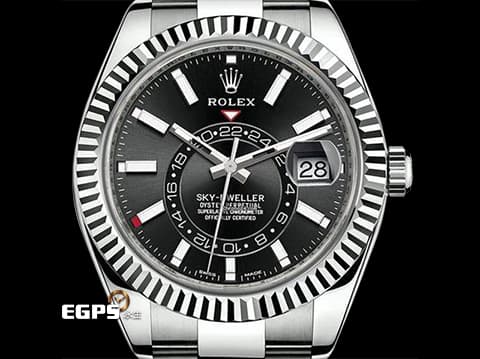 ROLEX 勞力士 Sky-Dweller 蠔式 天行者 326934 亮黑色面盤 沙羅裝置 年曆錶 兩地時區 經典三角坑紋錶圈 2021年保單 蠔式（Oyster）三節錶帶 自動上鏈 42mm