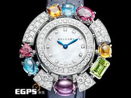 BVLGARI 寶格麗 Allegra系列 彩寶 103499 18K白金材質&nbsp;<font color="#05f0f0">原廠繽紛寶石華麗美鑽 珍珠母貝面盤</font> <font color="#ff00ff">絕美艷麗 貴婦名媛專用首選 亮麗七炫彩色寶石錶圈</font> <font color="#FF0000">2026年保卡 官方訂價：約1,124,000元</font>&nbsp;石英機芯 36mm