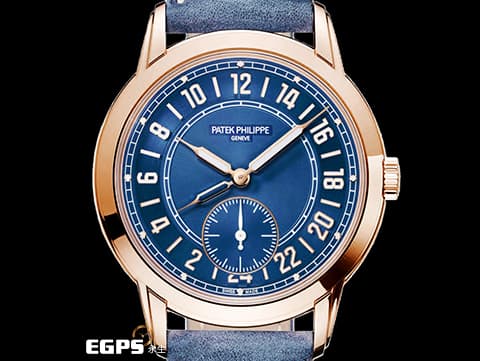 Patek Philippe 百達翡麗 PP錶 Complications 複雜功能時計 Calatrava Travel Time 旅行家 5224R-001 藍色面盤 兩地時間 玫瑰金 2023年保單 5224 自動上鍊 40mm