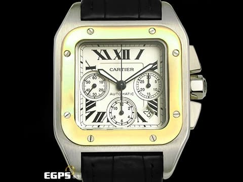 CARTIER 卡地亞 SANTOS 100 XL 大型款 W20091X7  山度士 計時碼錶 18K玫瑰金及不鏽鋼材質 半金款&nbsp;自動上鍊 41x55mm