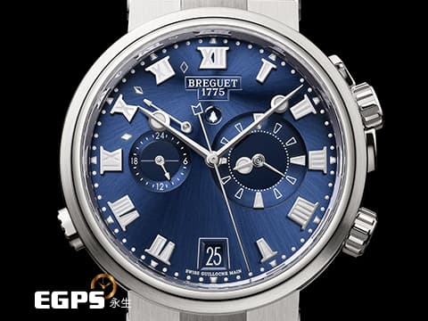 BREGUET 寶璣 Marine Alarme Musicale 航海系列 航海家 5547 TI 鬧鈴 兩地時間 日期顯示 藍色太陽紋面盤 5547TI 鈦金屬 2022年台灣公司貨 自動上鍊 40mm