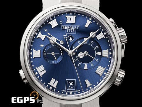 BREGUET 寶璣 Marine Alarme Musicale 航海系列 航海家 5547 TI 鬧鈴 兩地時間 日期顯示 藍色太陽紋面盤 5547TI 鈦金屬 2023年保單 自動上鍊 40mm