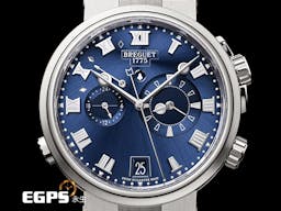 BREGUET 寶璣 Marine Alarme Musicale 航海系列 航海家 5547 TI 鬧鈴 兩地時間 日期顯示 <font color=#4169e1>藍色太陽紋面盤</font> 5547TI 鈦金屬 <font color=#FF0000>2023年保單</font> 自動上鍊 40mm