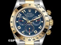 ROLEX 勞力士 Cosmograph Daytona 宇宙計時型 迪通拿 116523 <font color="#0080FF">稀少停產款藍色賽車面盤</font> 計時碼表 <font color="#f5dea8">18K黃金 半金款</font> 賽車錶 <font color="#ff0000">G字頭</font> 自動上鍊 40mm