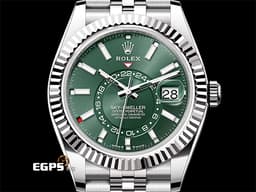 ROLEX 勞力士 Sky-Dweller 336934 天行者 白K金材質外圈 年曆錶 <font color=#FF0000><font color=#00AA55>最新款 橄欖綠色面天行者336934 Cal.9002機芯</font> 紀念型（Jubilee）錶帶 2024年單</font> 自動上鍊 42mm