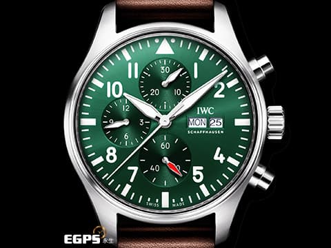 IWC 萬國 Pilot`s IW378005 飛行員 計時碼錶  綠色面盤  2024年保單 全新飛行員計時腕錶，新式錶帶簡易替換系統  飛行錶 自動上鏈 43mm