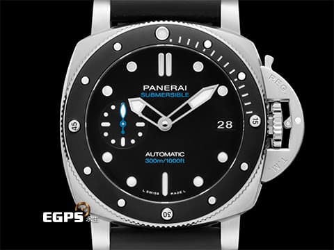 PANERAI 沛納海 Luminor Submersible PAM2683 PAM02683 三日鍊 不鏽鋼材質 黑色面盤 藍色小秒針 2025年保卡&nbsp;潛水錶 自動上鍊 42mm