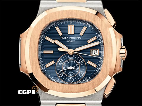 Patek Philippe 百達翡麗 PP錶 Nautilus Chronograph 金鷹 鸚鵡螺 5980/1AR 藍色面盤 5980 同軸 計時碼錶 PP印記 2024年保單 最新可微調按壓式摺疊扣 玫瑰金 半金款 歡迎路錶友以 PP、AP、RM、勞力士 來店交換，本店將以最高價評估~ 自動上鏈 40.5mm