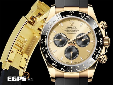 ROLEX 勞力士 Daytona 126518LN 126518 LN 迪通拿 計時碼表 18K黃金材質 黑色陶瓷錶圈&nbsp;新款Rolex Glidelock延展系統摺疊帶扣&nbsp;2025年新式保卡 最受歡迎黃金熊貓面 港星余文樂配戴款  賽車錶 自動上鍊 40mm