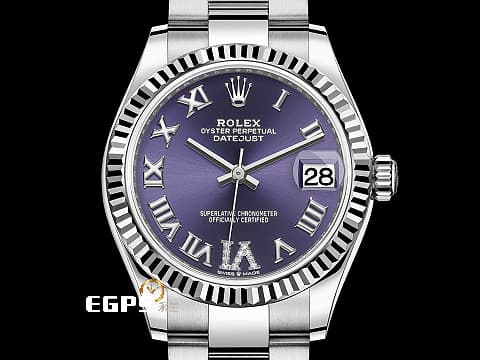 ROLEX 勞力士 Datejust 31 蠔式日誌型 278274 不鏽鋼材質&nbsp;茄紫色面盤 原廠VI鑲鑽時標&nbsp;DJ31 經典三角坑紋錶圈 2025年新式保卡 自動上鍊 31mm