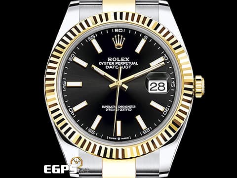 ROLEX 勞力士 DateJust 41 蠔式日誌型 126333 黑色面盤 18K黃金 半金款 DJ41 經典三角坑紋錶圈 2023年新式綠卡 蠔式（Oyster）三節錶帶 自動上鍊 41mm