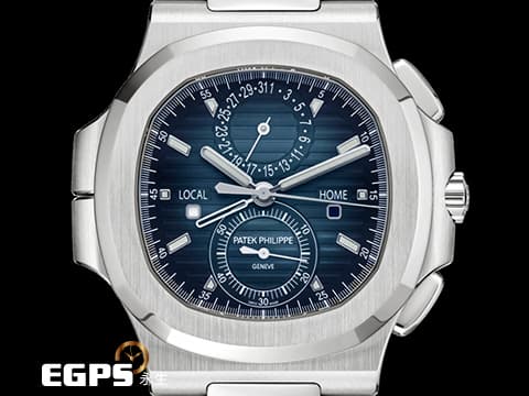 Patek Philippe 百達翡麗 PP錶 Nautilus 5990 金鷹 鸚鵡螺 不鏽鋼材質 鋼王 藍色漸層橫條紋面盤 5990/1A-011 同軸 計時碼錶 2024年 最新可微調按壓式摺疊扣 自動上鏈 40.5mm