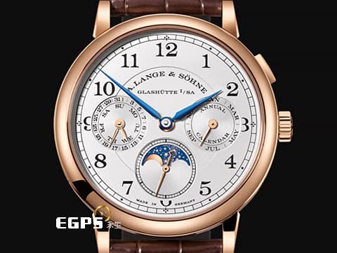 A.LANGE &amp; SOHNE 朗格 1815 Annual Calendar 年曆腕錶 238.032 18K玫瑰金材質 銀白色面盤 藍鋼指針&nbsp;星空般閃爍的月相顯示&nbsp;2019年保單 手上鍊  40mm