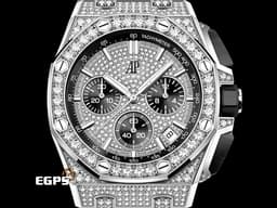 Audemars Piguet 愛彼 AP錶 Royal Oak Offshore 皇家橡樹 離岸型 26423BC.ZZ.D002CA.01 飛返 計時碼表 <font color=#84C1FF>原廠滿天星鑲鑽面盤、錶殼、錶圈、錶扣 共計423顆鑽石(約重5.8克拉)</font> 18K白金材質 <font color=#FF0000>2023年保單</font> 自動上鏈 43mm