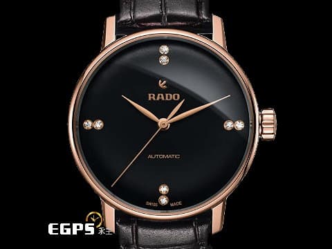 RADO 雷達 Coupole Classic 晶璨系列 R22865755 黑色面盤 玫瑰金PVD鍍層處理不鏽鋼材質 大三針 原廠鑽石時標 2024年保卡 自動上鍊 32mm