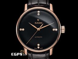 RADO 雷達 Coupole Classic 晶璨系列 R22865755 黑色面盤 <font color=#f3baa1>玫瑰金PVD鍍層處理不鏽鋼材質</font> 大三針 <font color=#FF0000>原廠鑽石時標 2024年保卡</font> 自動上鍊 32mm