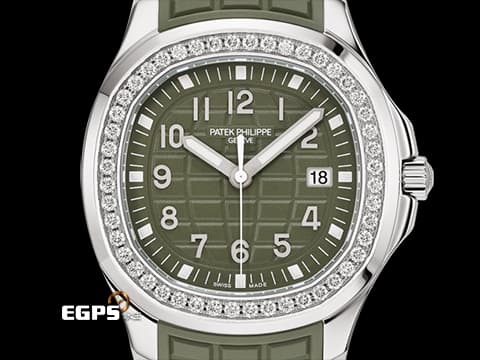 Patek Philippe 百達翡麗 PP錶 Aquanaut 5267 海底探險家 5267/200A-011 不鏽鋼材質 橡膠錶帶款  原廠鑲嵌鑽石錶圈(48顆鑽石：約1.11克拉)&nbsp;&nbsp;2026年保單 卡其綠面盤、橡膠錶帶 石英機芯 38.8mm