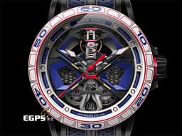 ROGER DUBUIS 羅杰杜彼 EXCALIBUR SPIDER DBEX1008 鈦金屬材質 <font color=#0000ff>藍寶堅尼聯名款 限量88支</font> <font color=#FF0000>單擺輪 2024年保單 官方訂價：2,075,000元 保留部分原廠膠膜</font> <font color=#FFFF33>此錶歡迎各路錶友以PP、AP、勞力士 來店交換，本店將以最高價評估～</font> 自動上鍊 45mm