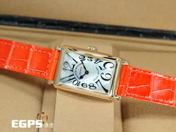 Franck Muller 法蘭穆勒 LONG ISLAND 902 QZ MOP <font color=#FF0000>18Ｋ玫瑰金材質 白色貝母面盤</font> 902QZ <font color=#FF0000>藝術數字時標 原廠橘色鱷魚皮錶帶</font> 石英機芯 22.9 mm