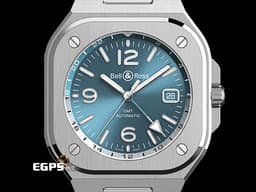 Bell & Ross 柏萊士 Urban系列 BR 05 GMT Sky Blue 兩地時間 <font color=#70cce1>冰藍色面盤</font> BR05G-PB-ST/SST 不鏽鋼 <font color=#FF0000>2024年台灣公司貨 附原廠黑色橡膠錶帶</font> 自動上鍊 41mm